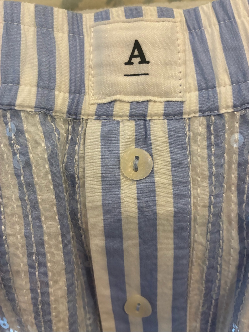 Anthropologie Blue and White Striped sequin boxer style shorts - Picture 7 of 7
